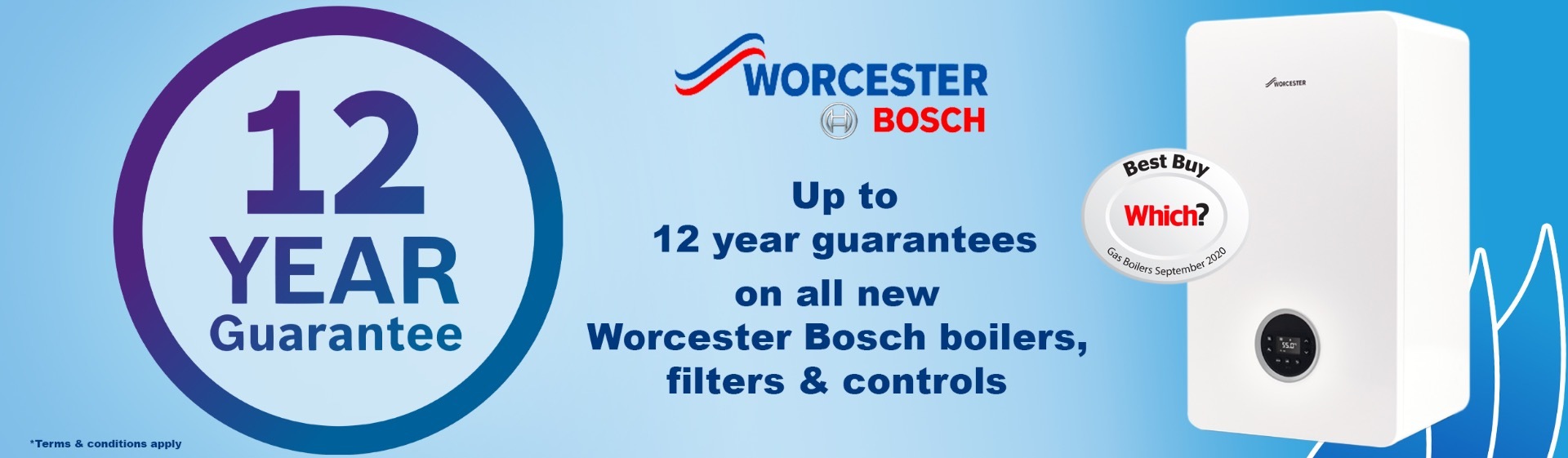 Up to 12 year guarantees on Worcester Bosch boilers, filters & controls, Which? Best Buy gas boilers September 2020
